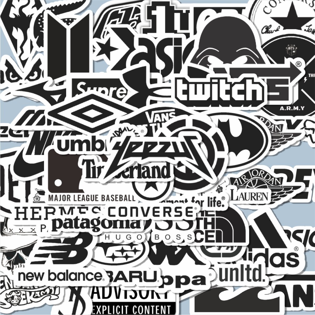 

Terbaru! 50 pcs Stiker Random Logo Brand Black & White Versi 6 Dekorasi Lucu Kreatif untuk Notebook, Skateboard, HP