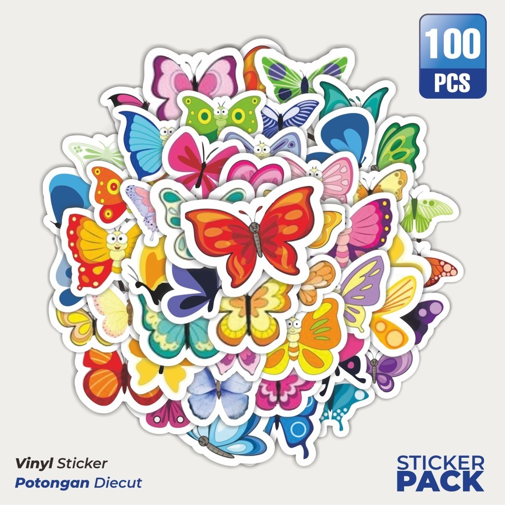 

100 PCS STIKER Hewan Butterfly [Kupu Kupu] Waterproof Aesthetic- Untuk Laptop, Motor, dan Helm - Paper Stationery Pack
