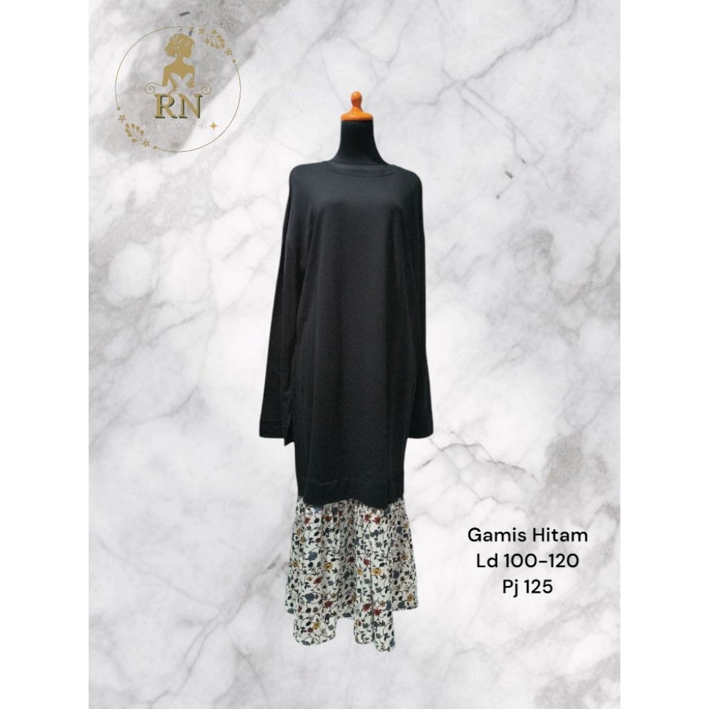 BAJU GAMIS WARNA HITAM BERMOTIF BUNGA LD 120
