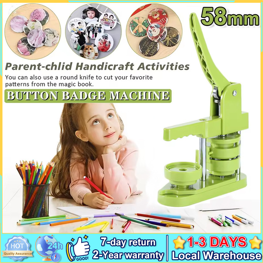

⭐Local + COD⭐Button Badge Maker Machine - 58MM Mold（2.25in）- DIY Pin Badge Button Maker Press Machine Badge Punch Press with Free 100pcs Button Parts&Pictures&Circle Cutter&Magic Book