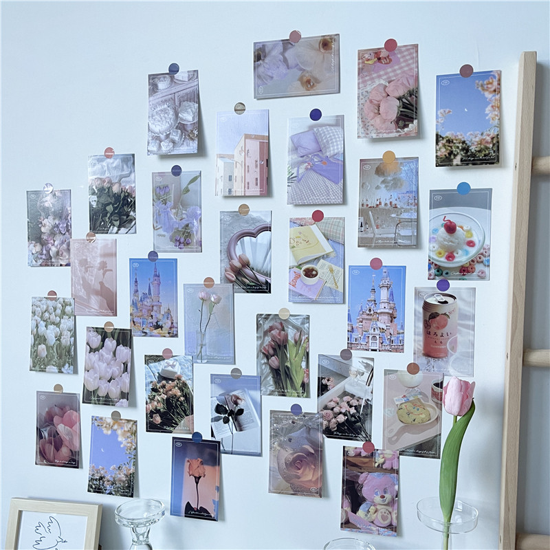 

Ins Girl's Dream Pink Castle Flower Postcards Korean Room Decor Wall Sticker Creative Background Decorative Card Poster 30sheets