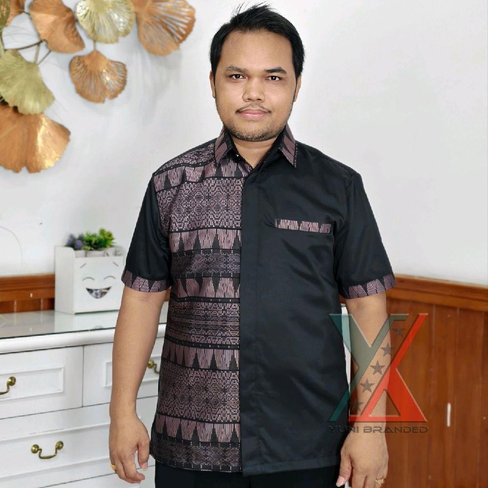 Deva Kemeja Pria kombinasi Tenun lapis Furing