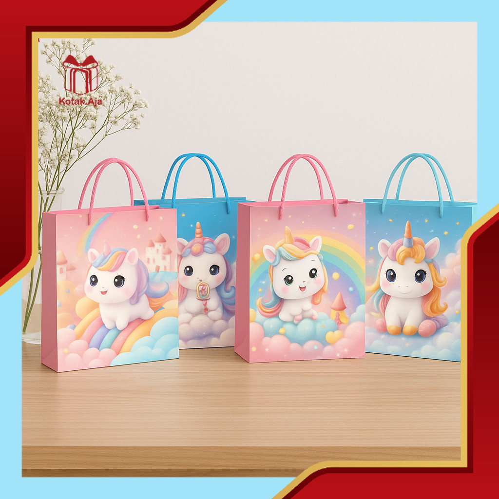 Paper Bag Unicorn / Tas kado Ultah Anak / Goodie Bag Unicorn / Tas Bingkisan Ultah I AL01F2-AL03F2