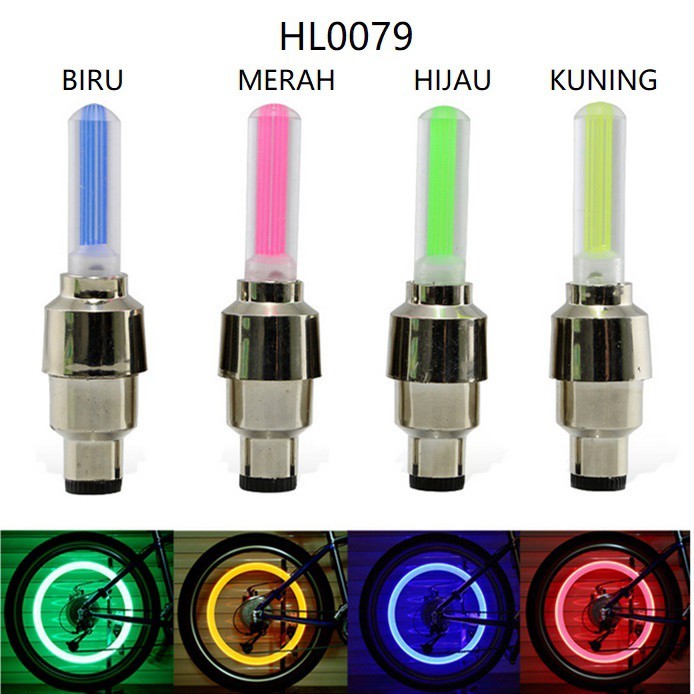 HL0079 Tutup Pentil LED 1 Pasang Lampu Hias Ban Sepeda Motor Mobil Warna Warni