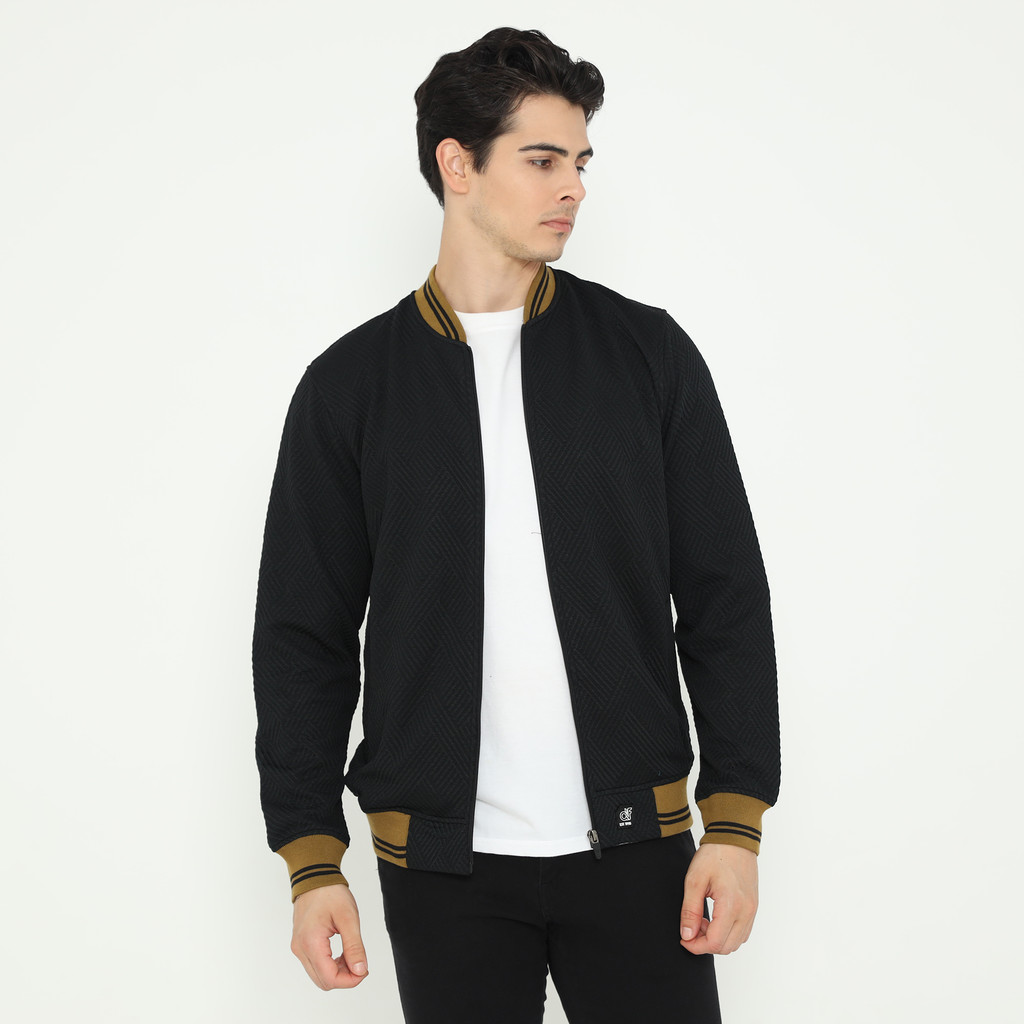 d&f Napoleon Jaket shoulder Cut & Sewn Pria - Hitam