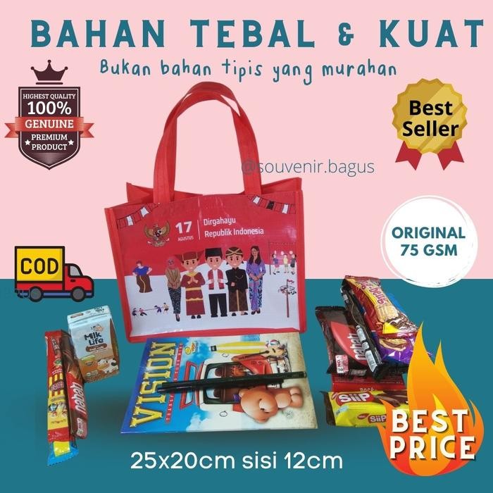 

Tas Souvenir 17an (isi 10pcs) Digahayu Lomba 17 Agustus Kemerdekaan Republik Indonesia Merah Putih Goodie Bag Independence Tujuh Belasan Hadiah Kain Plastik - Merah