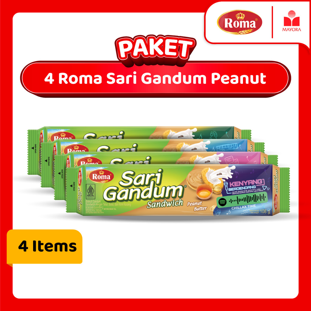 

Paket 4 Roma Sari Gandum Peanut 108 Gram