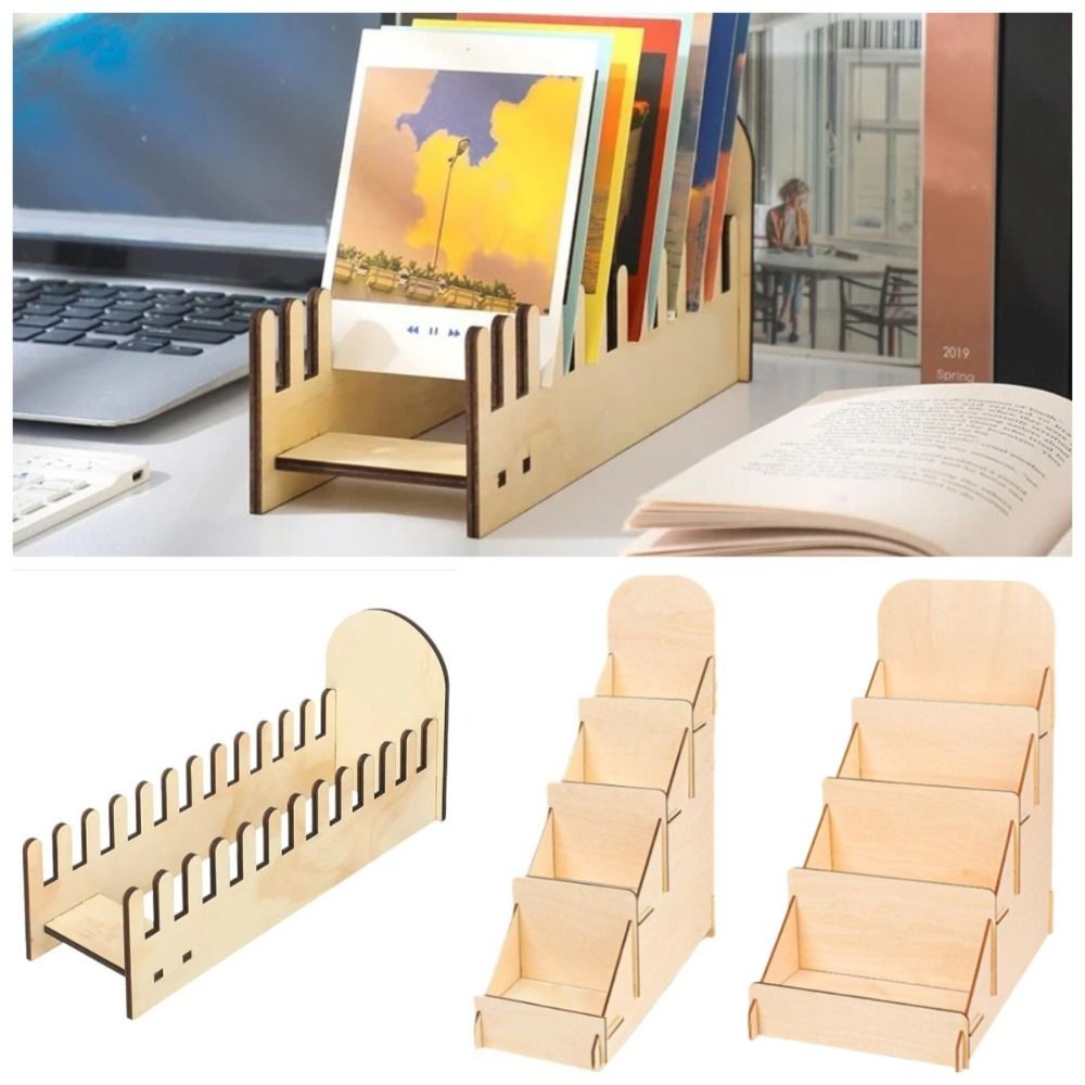 

4 Tier Wooden Greeting Card Display Stand Detachable DIY Brochure Photo Display Rack Modern Design Save Space