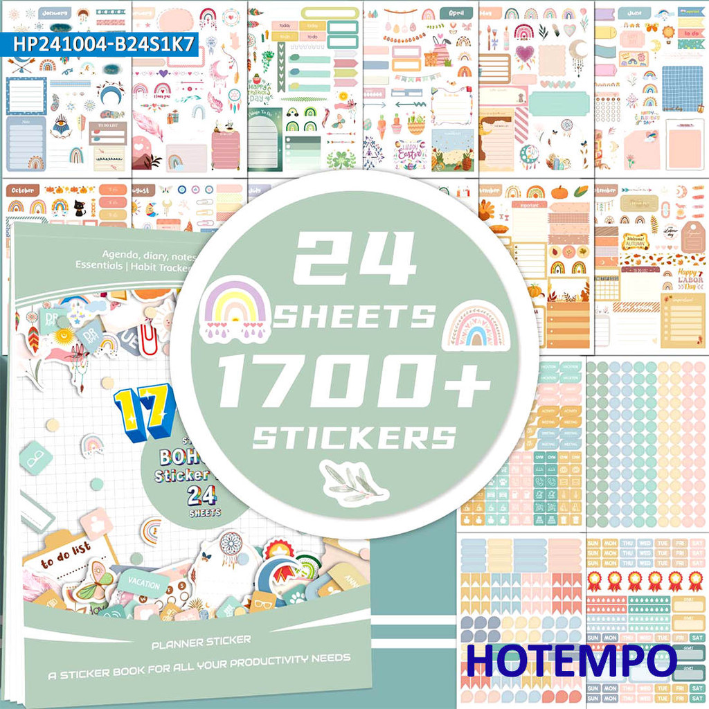 

1700PCS Planner Stickers Book Cute BOHO Style Year Plan Scrapbook Decals for Laptop Diary Notebook Stationery Phone Sticker Toys