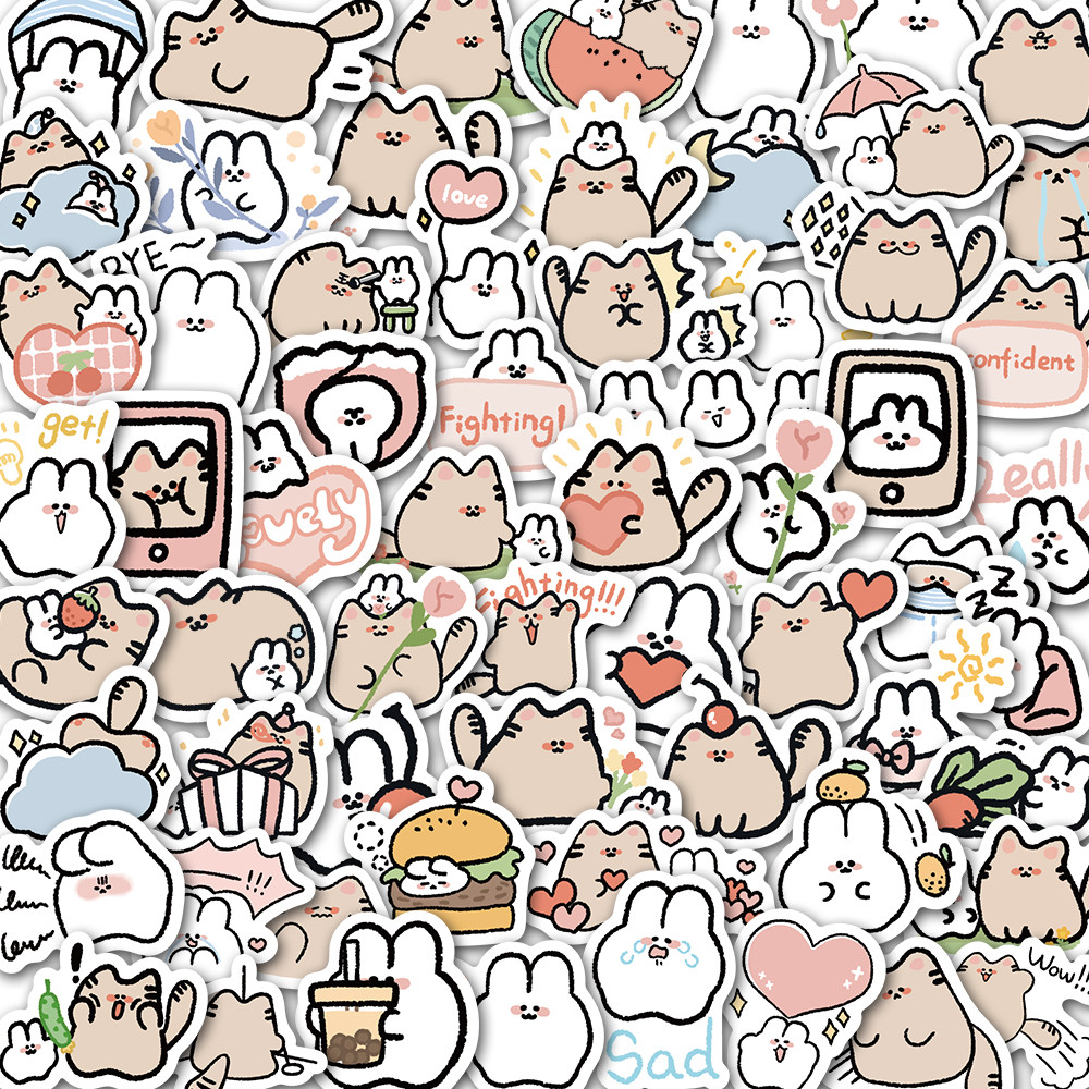

60PCS Cute Cat&Rabbit Kawaii Stickers Vintage For DIY Kids Notebook Luggage Motorcycle Laptop Refrigerator Decals Graffiti