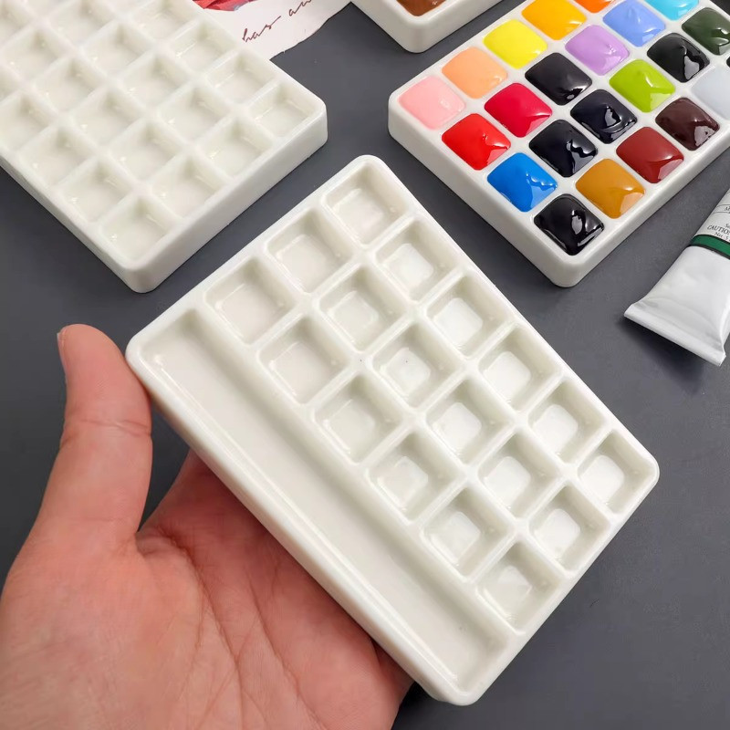 

Empty Ceramic Palette Watercolor Palette 18/24 Grid Watercolor Paint Tray Artist Travel Painting Portable Art Supplies