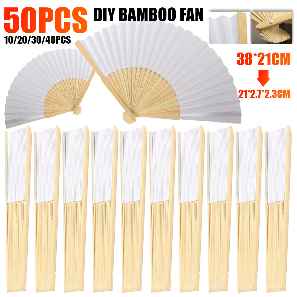 

50PCS-1 DIY Paper Bamboo Folding Fan Adults Children's Calligraphy Painting Practice Blank White Folding Fan Wedding Gifts