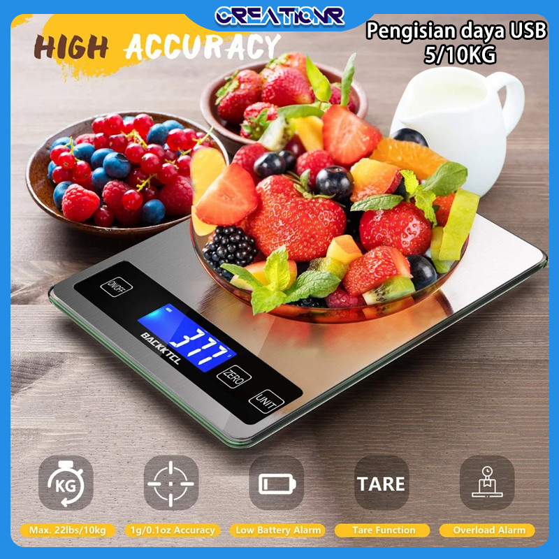 （Berisi Baterai Internal）5kg/10kg Timbangan Digital Dapur/Timbangan Kue USB Rechargeable/timbangan D