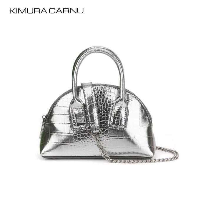 KIMURA CARNU - Tas Pesta & Tas Bahu Wanita Medium Croco #6111 - SILVER