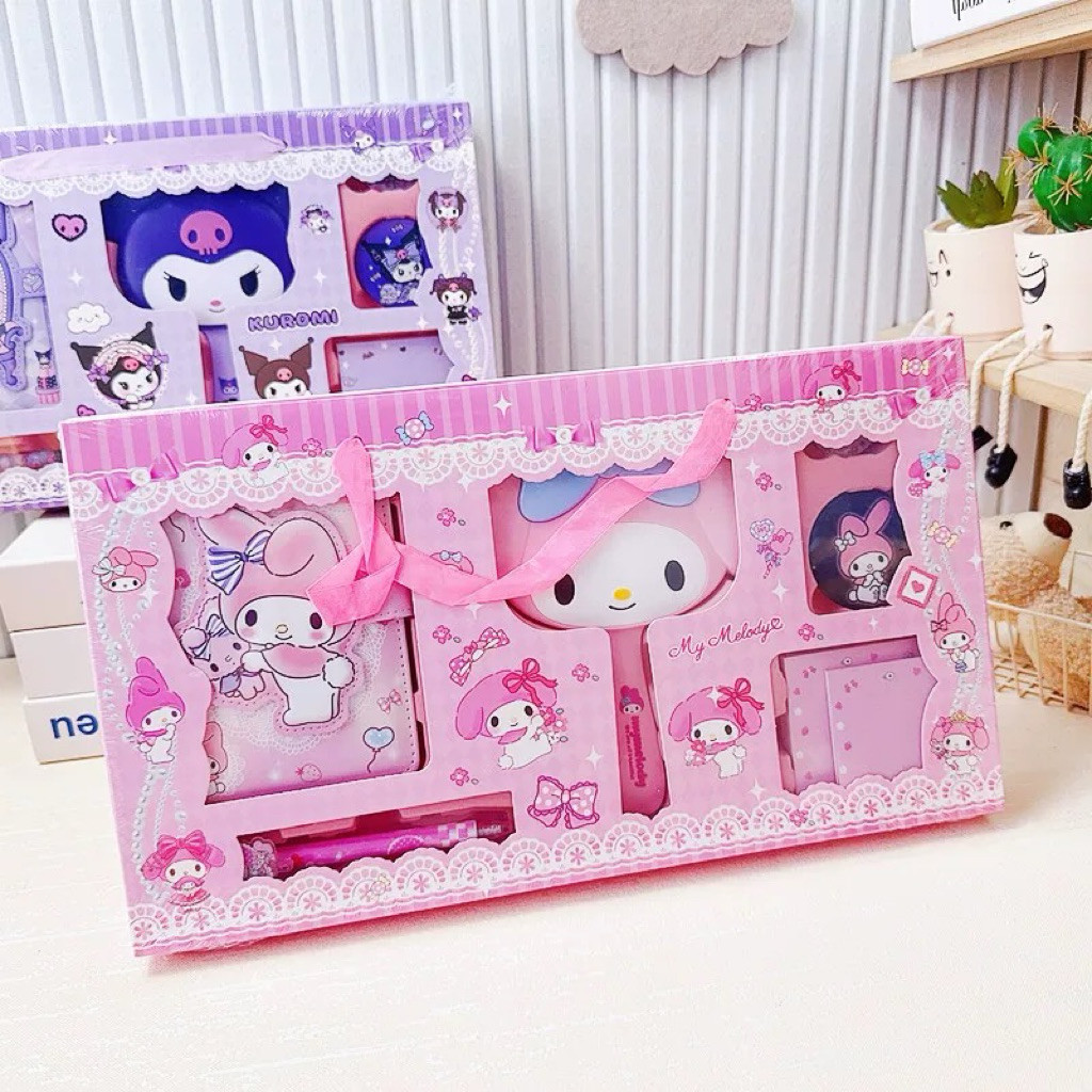 

New Hadiah anak set lengkap stationery gift set box sanrio kuromi cinnamoroll melody kado ultah Hampers Ultah anakPremium