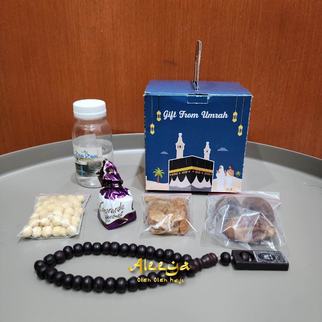 

Paket Oleh Oleh Haji dan Umroh Air Zamzam ori + Botol 80ml + Kismis Golden + Coklat Turki + Tasbih Kayu