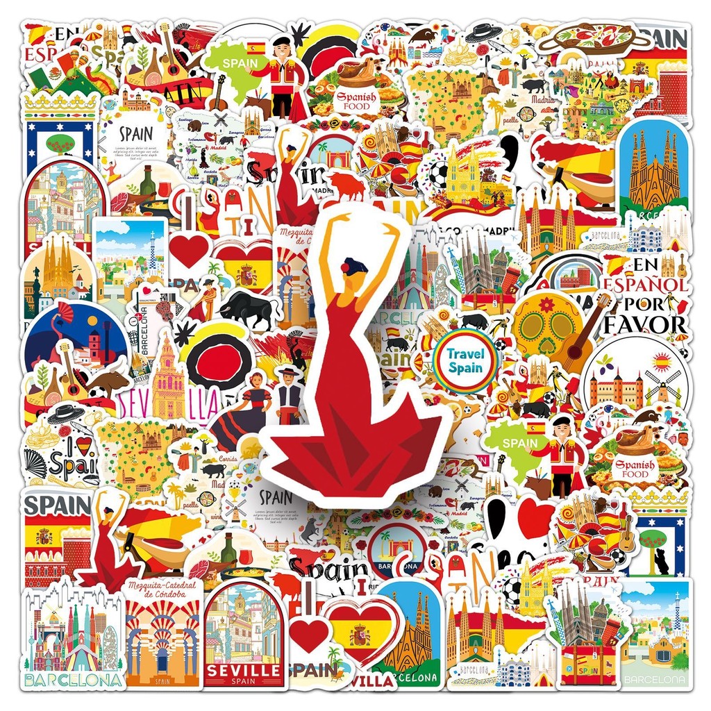 

10/50PCS Cool Spain Travel City Landscape Stickers Beautiful Scenery Decals Toy DIY Luggage Guitar Bike Phone Waterproof Sticker