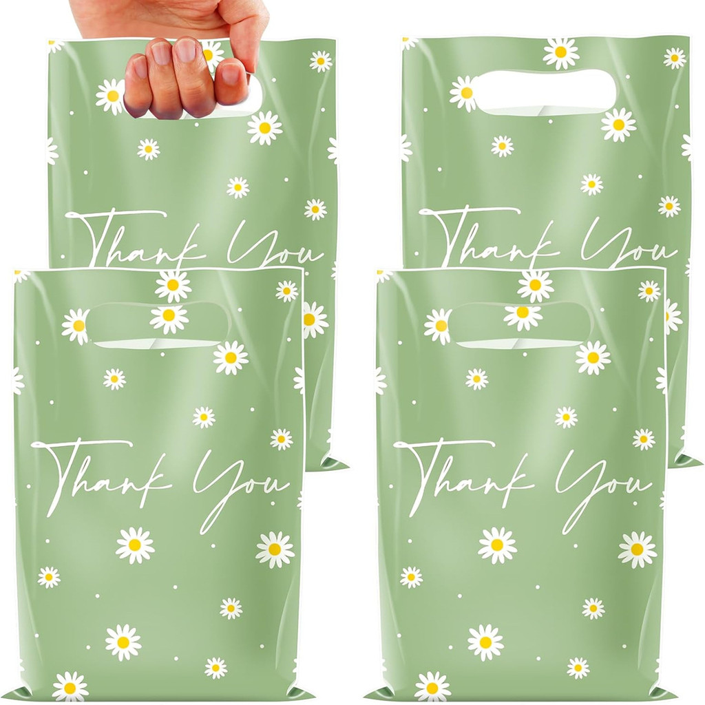 

Green Daisy Thank You Plastic Gift Packaging Bag Candy Cookie Tote Bags for Kids Birthday Baby Shower party favor bags