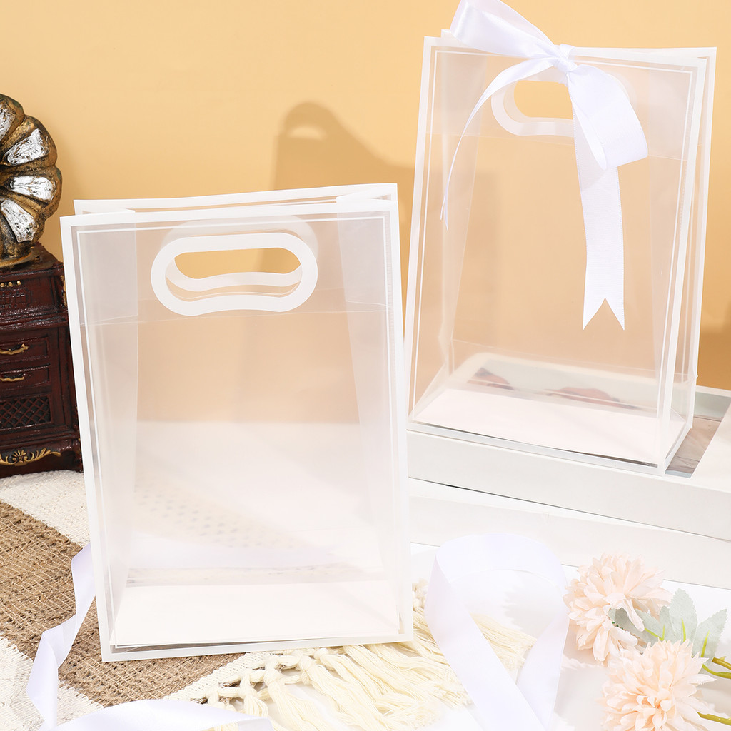 

6/12pcs Transparent Hand Bag with White Ribbon Wedding Gift Candy Packaging Bag Birthday Party Decor Kids Baby Shower Decor