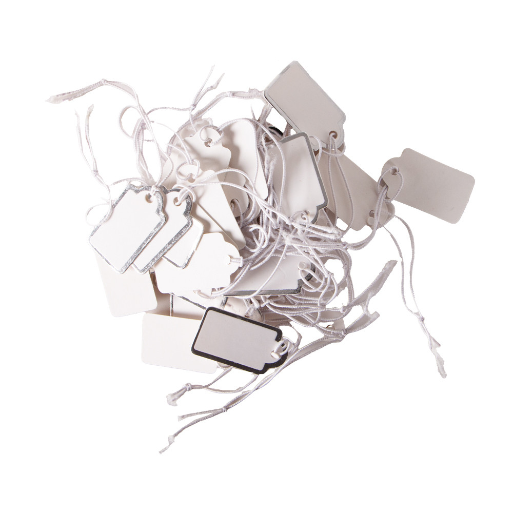 

500pcs Jewelry Strung Pricing Price Tags String Silver Merchandise Cloth Label Blank Tag White Card Paper Elastic Lanyard