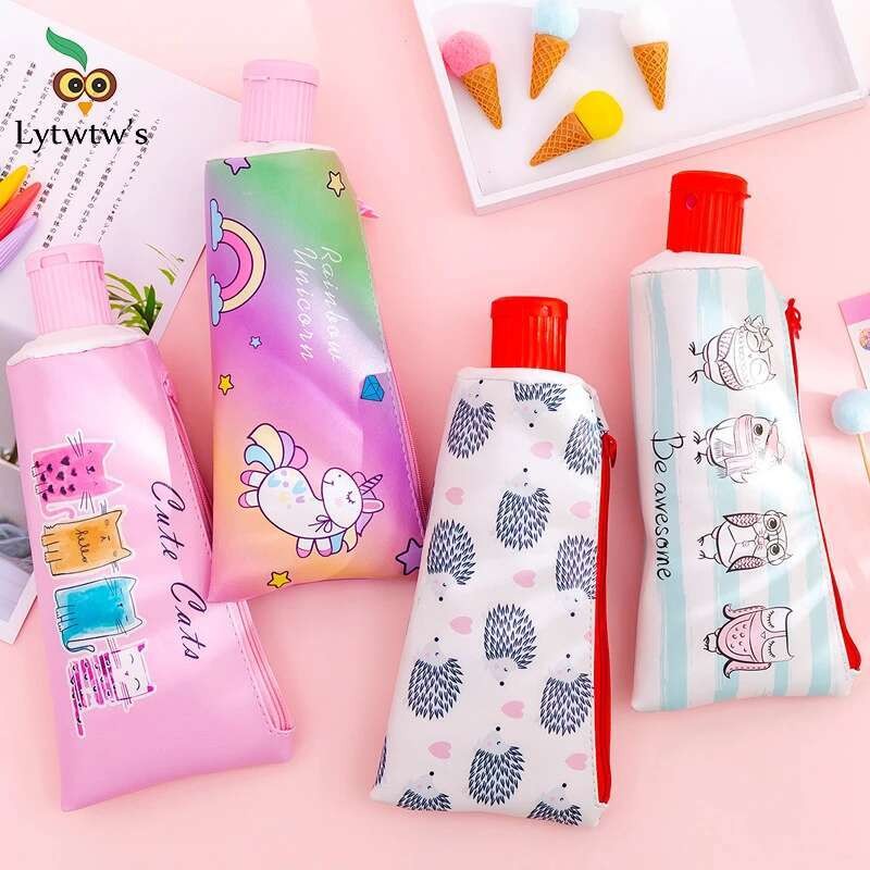 

1 Pieces Lytwtw's Kawaii Cute Toothpaste Styling Pen Pencil Bag PU School Stationary Pouch Case With Pencil Sharpener
