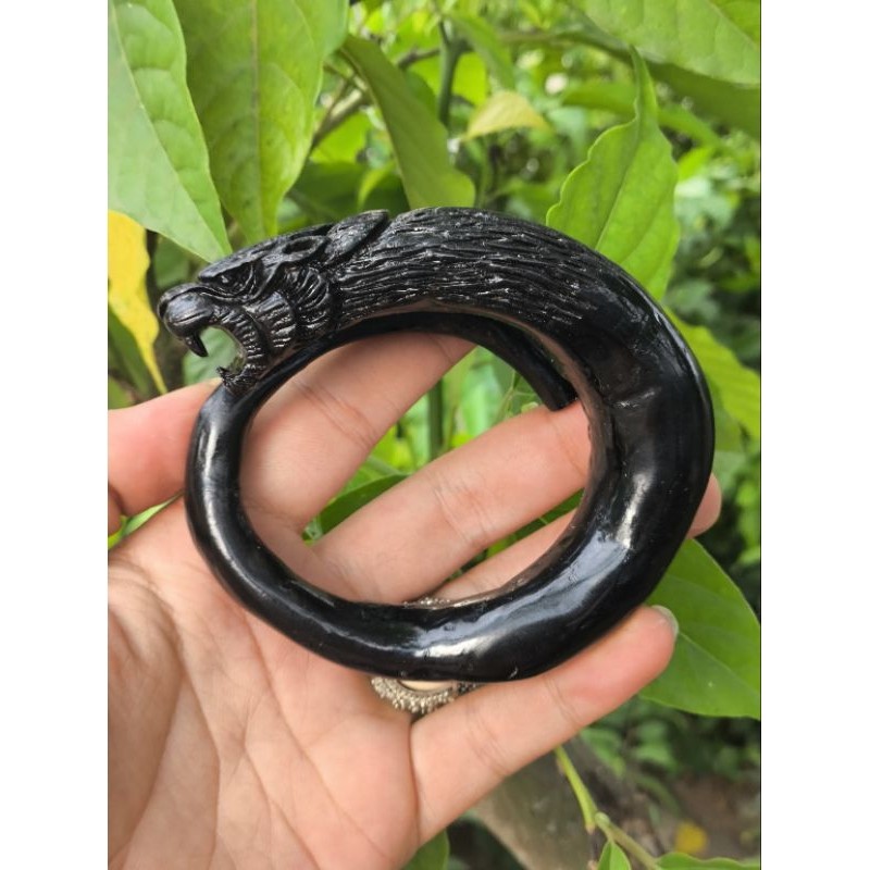 GELANG AKAR BAHAR HITAM SUPER JUMBO BATANG BULAT RATA UKIR MACAN KUMBANG