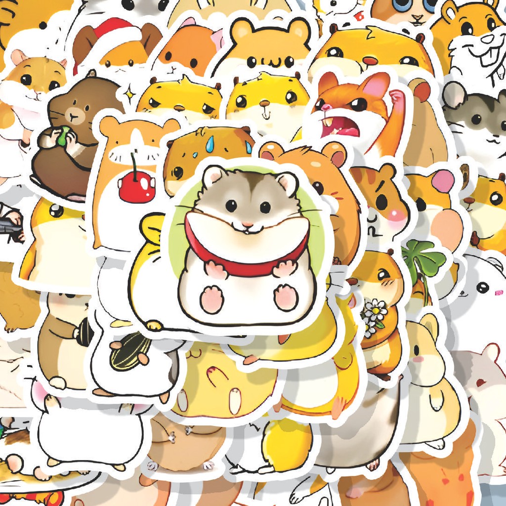 

100PCS Lucu Stiker Cute Hamster Stiker Aesthetic Stiker Anti Air Stikers Berperekat Waterproof sticker decal buat Motor Helm Buku Journal Koper Casing HP Laptop Botol Minum Hadiah anak