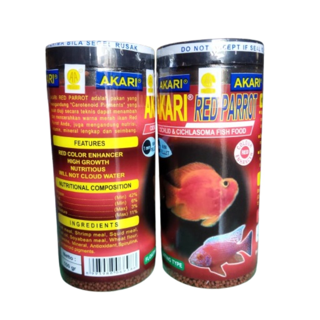 Akari Red Parrot Botol 100gr Mini Pellet Pakan Pelet Ikan Perot Parot