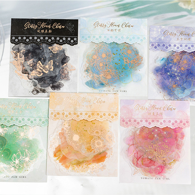 

10 Sheets/Bag Watercolor Marble Gold Foil PET Stickers For Scrapbook Stationery DIY Decoration Phone Case Notebook