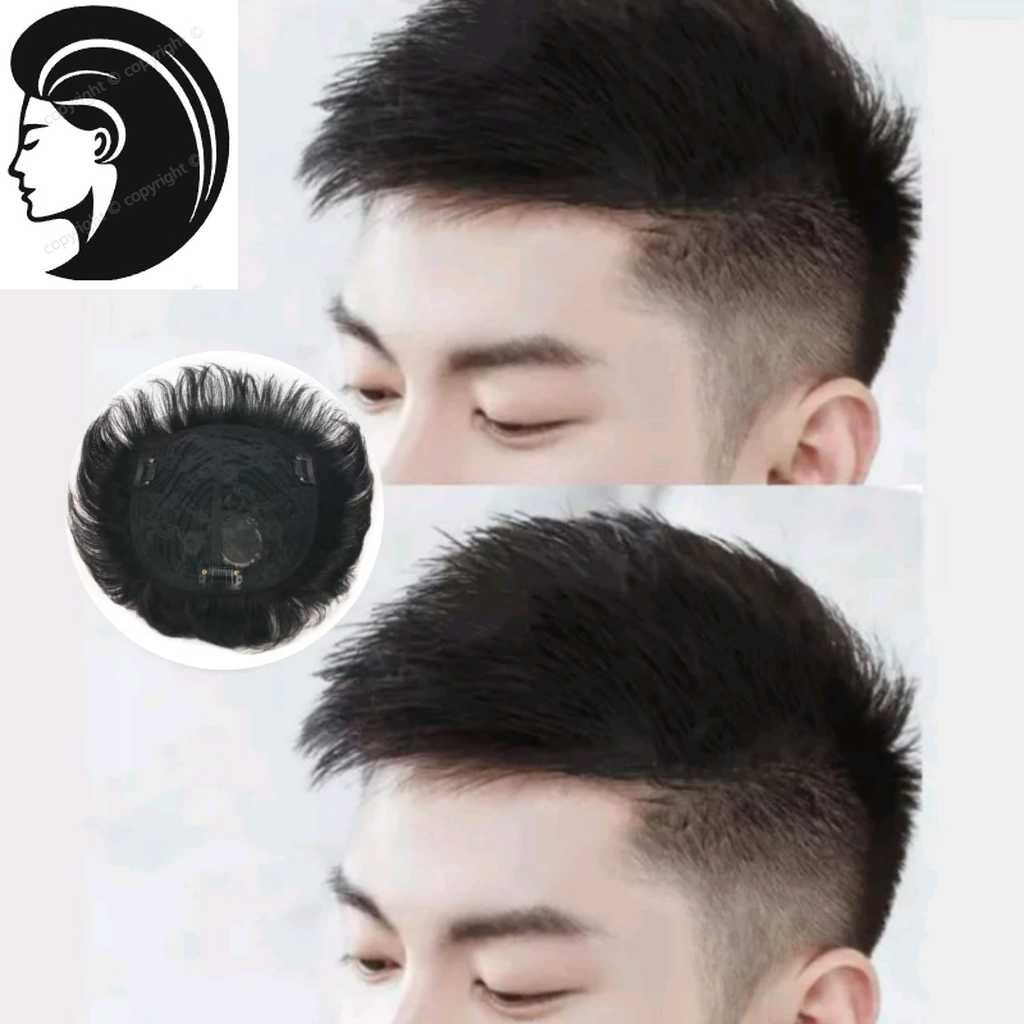 【Rambut nyata.】 Wig Cowo Tipis Wig Pria Wig Botak Wig Penutup Botak Warna Hitam Natural -COD