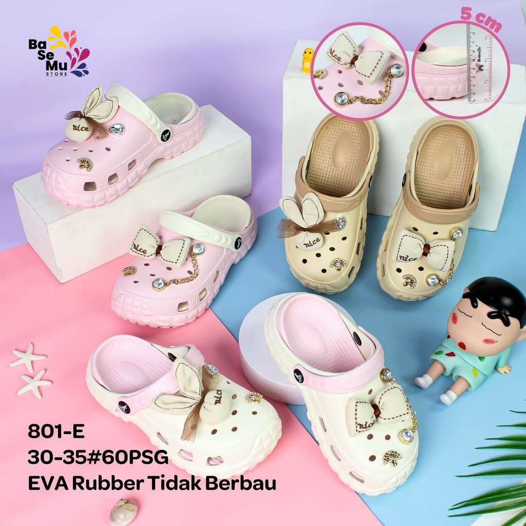 Sandal Slop Baim Anak Perempuan Motif Pita Lucu EVA Rubber Empuk Tidak Bau Import Balance Size 801-E