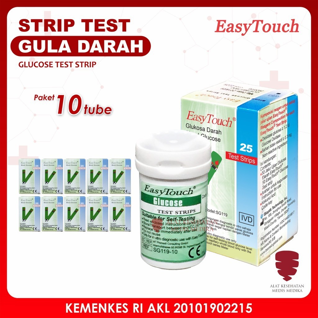 Paket Strip 10 Tube Easy Touch Glucose Test Diangnosa Cek Gula Darah untuk Alat GCU EasyTouch Refill