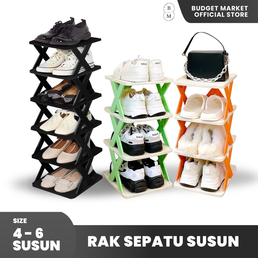 Rak Sepatu Susun Bahan Plastik Tebal Tempat Sepatu Susun 4/5/6 Rak sepatu Portable