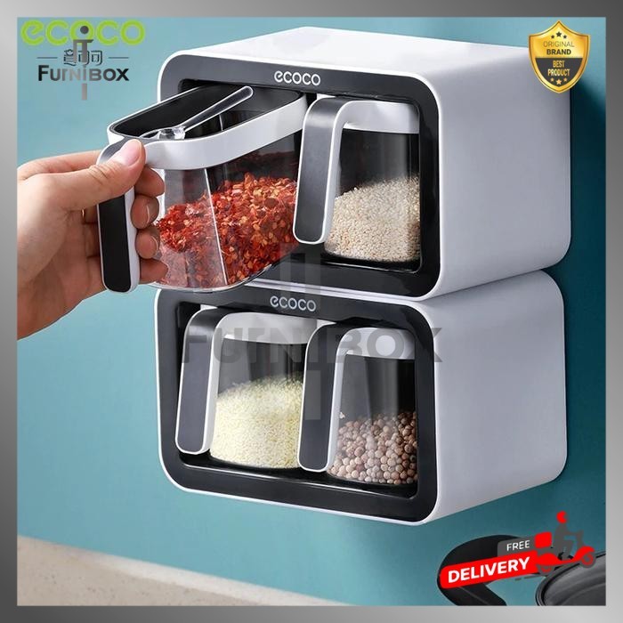 Furnibox Rak Dispenser Wadah Tempat Penyimpan Bumbu Beras Biji Lada Rempah - 3 Slot