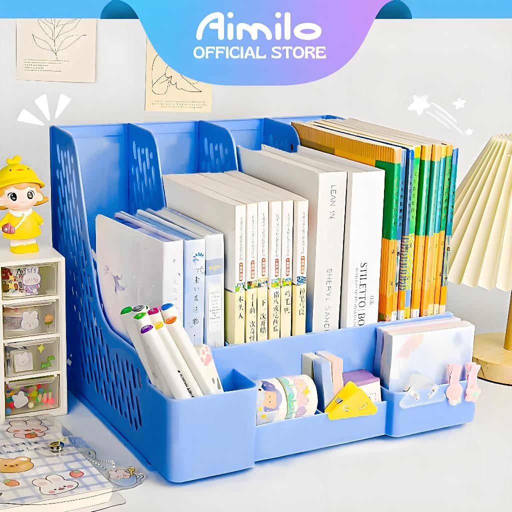 

[READY] Aimilo Desktop Organizer File Penyimpanan Serbaguna Box File Rak Buku Dengan Tempat Pena Tempat Buku Tempat