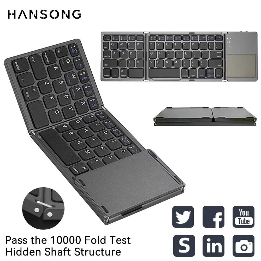 Foldable Wireless Keyboard Ultra Slim Touchpad Bluetooth Keyboard Rechargeable Folding Keyboard for 