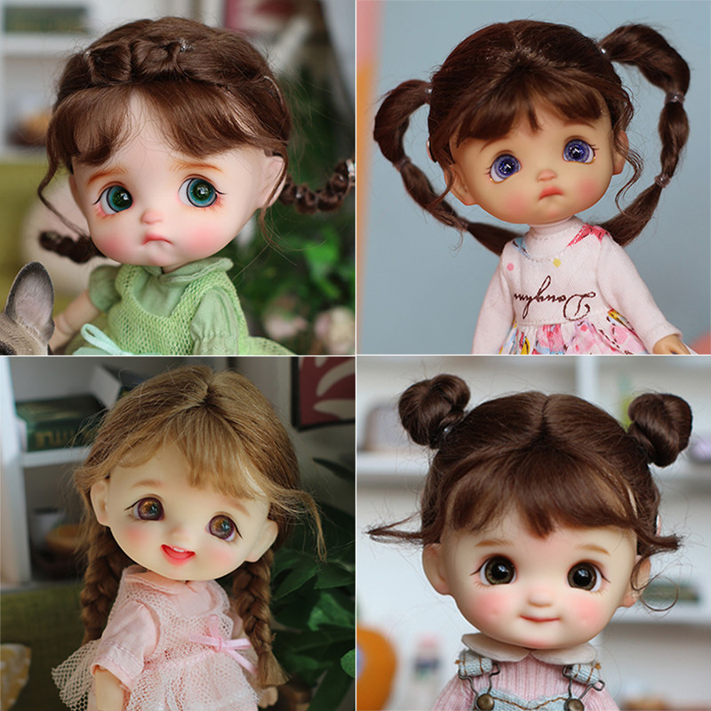 Doll Wig Bangs Ponytail Curly Soft Mohair Wig Suitable for Ob11, 1/12bjd, 1/8BJD Doll Wig Doll Acces
