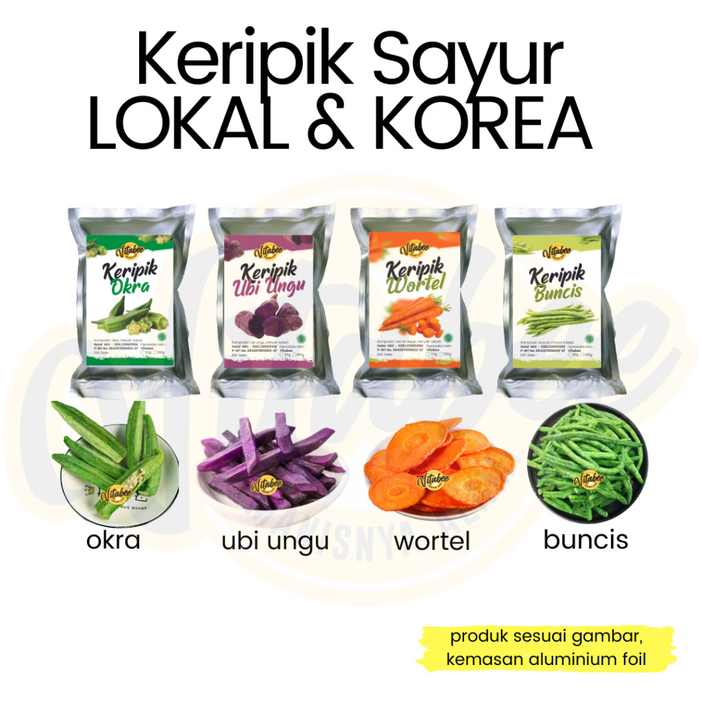 

Gendis.store6 Vitabee Keripik Kripik Sayur Lokal dan Korea - Wortel Okra Labu Buncis Jamur Oleh2 Khas Malang