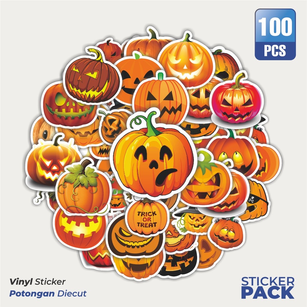 

Super Hemat! 100 PCS Stiker Halloween Series Character Pumpkins Waterproof Aesthetic- Untuk Laptop, Motor, dan Helm - Paper Stationery Pack