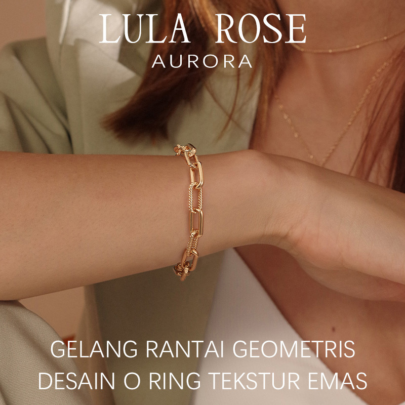 LULA ROSE Gelang Wanita Gold O Ring | Gelang Rantai Geometris Tekstur Elegan