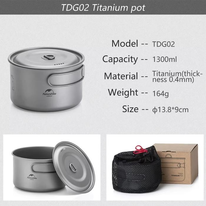 Micchele.off25 | Naturehike NH18T101-A NH18T202-B NH18T303-C Titanium Cooking Pot Pan - Panci Masak 