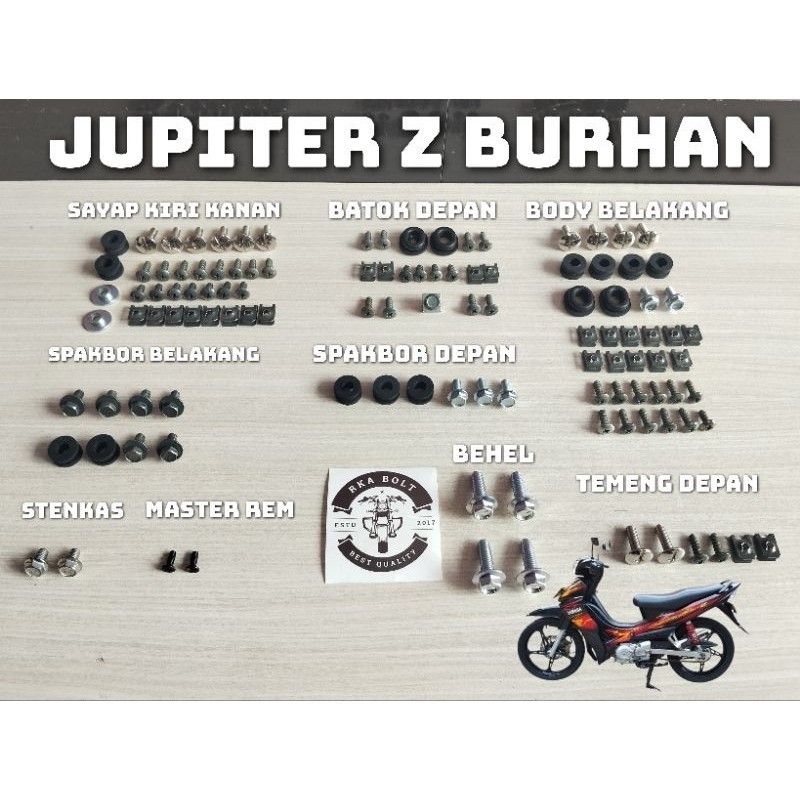 Baut fullset Jupiter z Burhan lengkap dengan ringbosh dan karet body