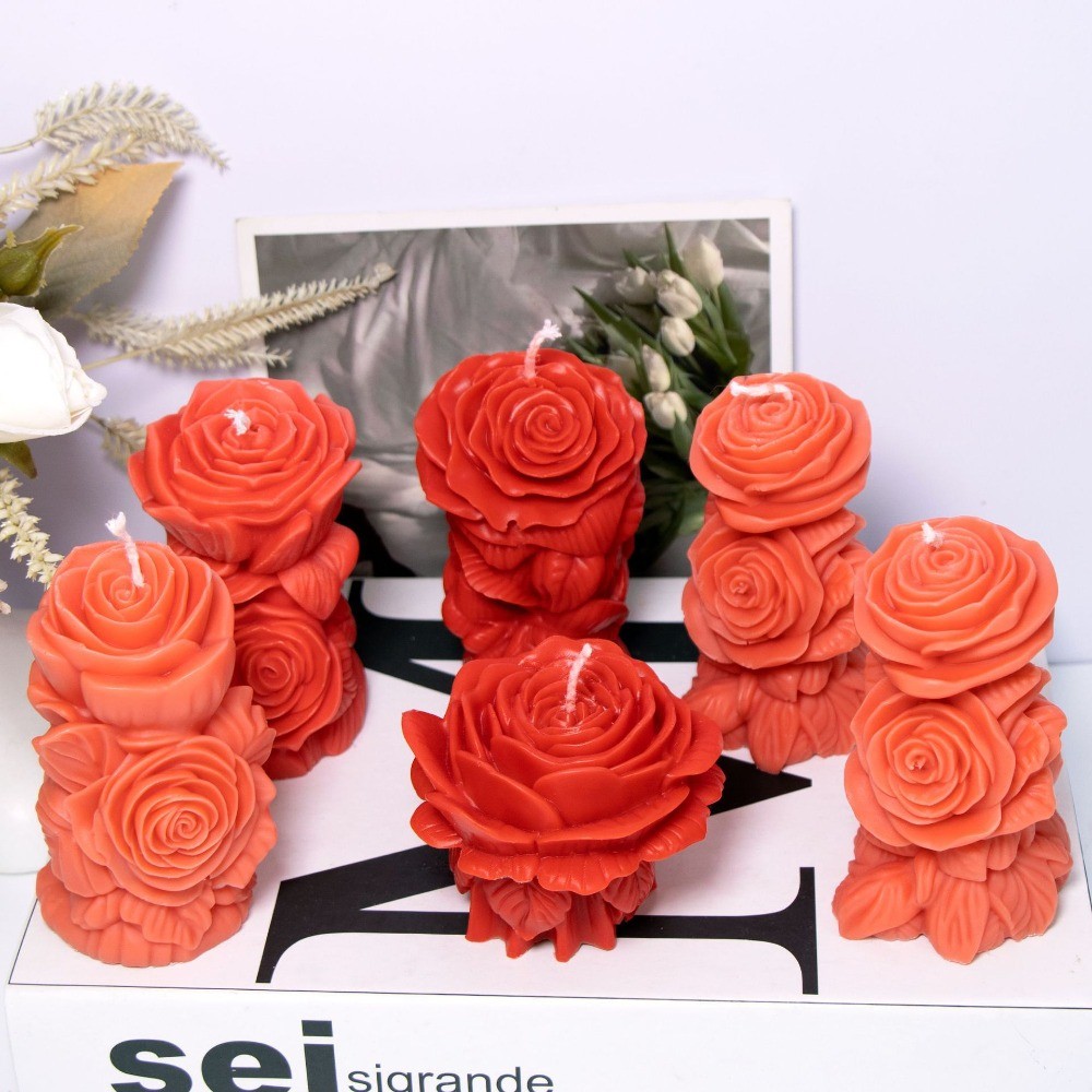 

Relief Rose Column Candle Silicone Mold New Flower Scented Candle Plaster Ornament Candlelight Dinner Decor DIY Wedding Souvenir
