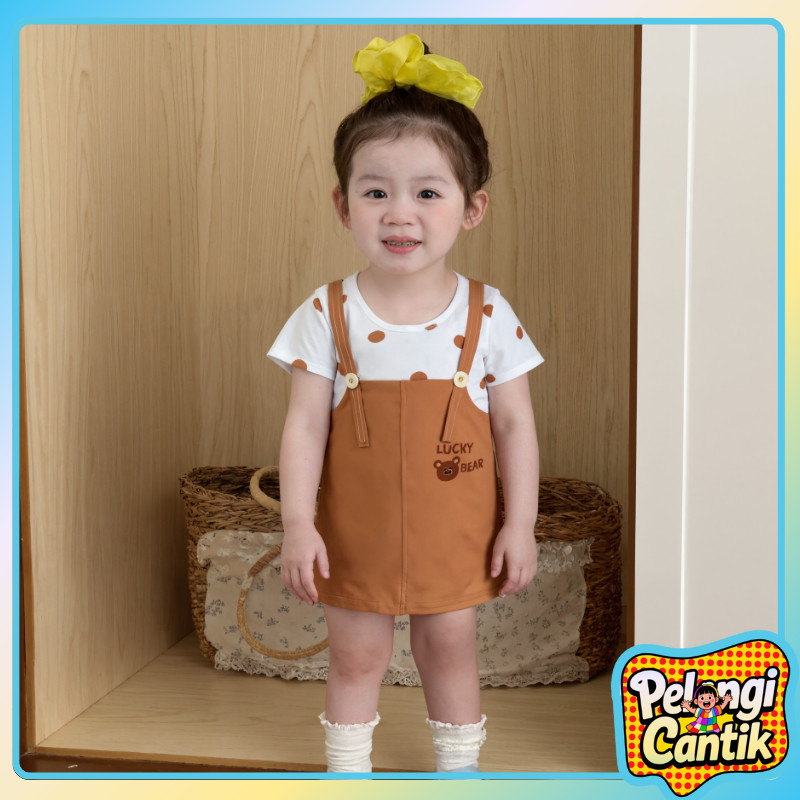 Uisa 0 - 3 Tahun Dress Anak Perempuan Dress Polkadot Bear Dress Kaos Lengan Pendek Anak Perempuan Ba