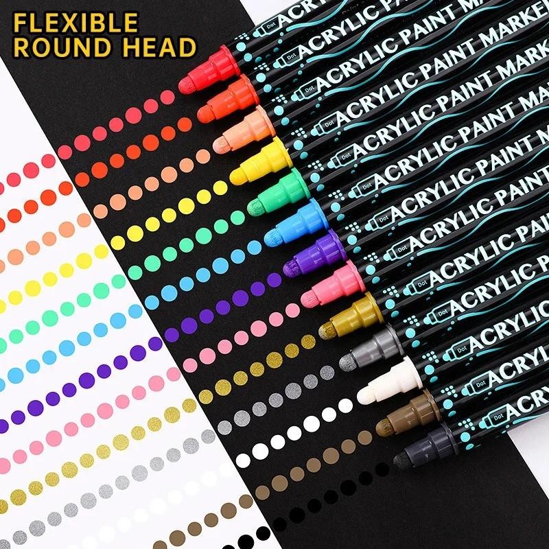 

12 Colors Marker Pens Double-headed Waterproof Acrylic Marker Stationery Supplies Back to School Acsesories for Painting Drawing