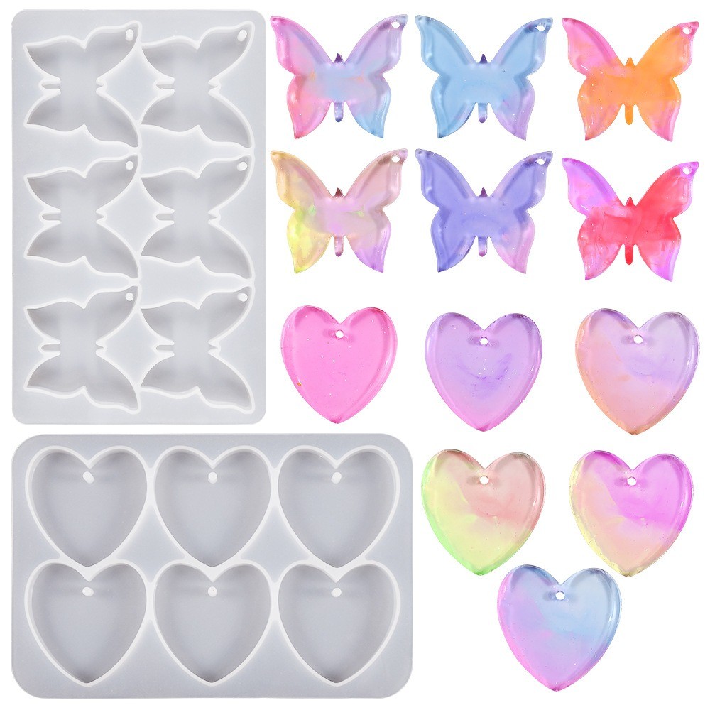 

2 Pcs Love Butterfly Shape Silicone Resin Mold with Holes For DIY Epoxy Resin Pendant Necklace Earrings Keychains