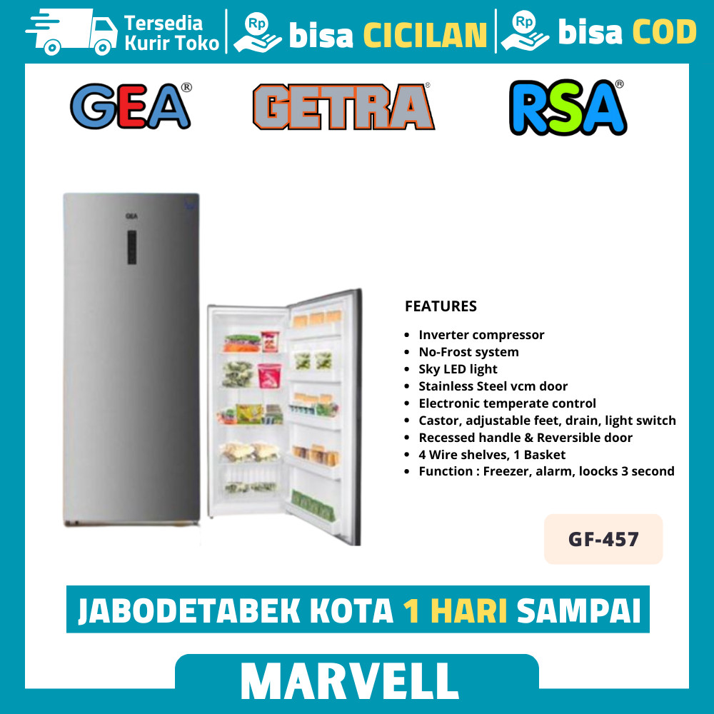 Kulkas 1 Pintu Gea Gf 457 Upright Freezer Inverter Garansi Resmi