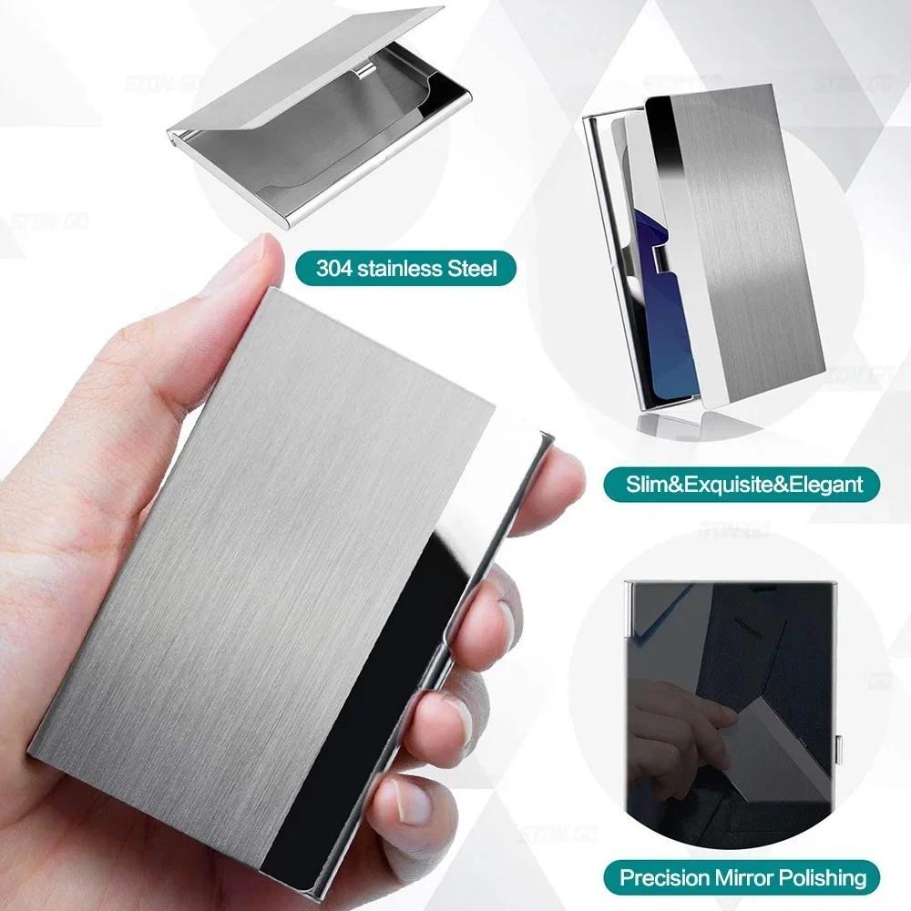 

Premium Stainless Steel Business Card Holder - Ultra-thin Silver Metal Pocket Card Case for Men and Women Simple Design Wallet
