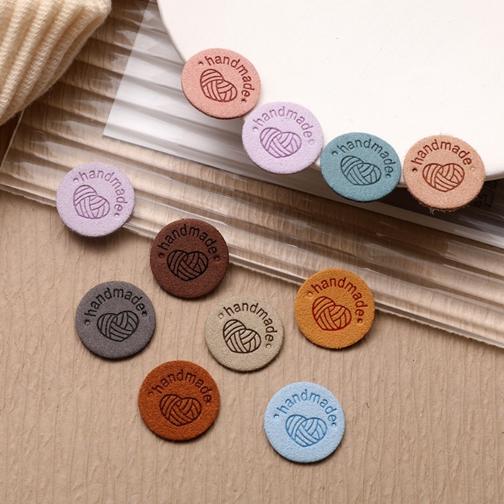 

20Pcs 2.5cm Round PU Cloth Handmade Embossed Tags DIY Flag Label For Garment Sewing Accessories