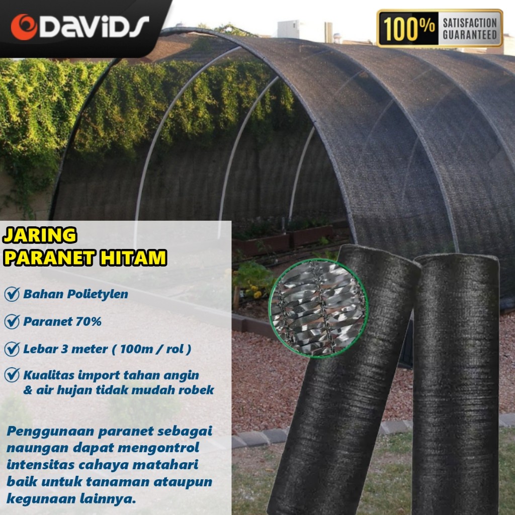 Paranet 75% Nylon Waring Jaring Tanaman Sun Shade Lebar 3 Meter Hitam